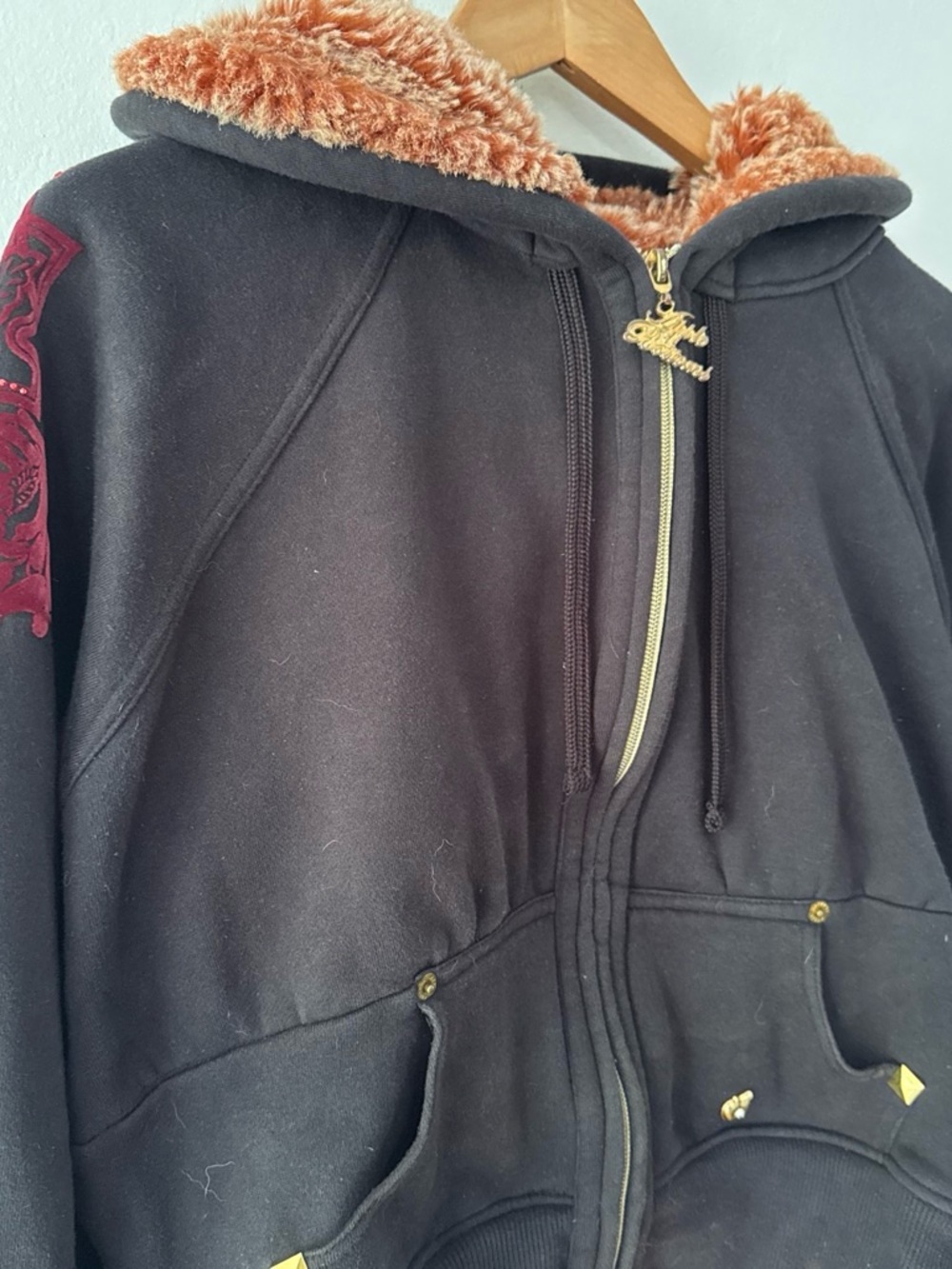 Y2K Graphic Full Zip Apple Bottoms Faux Fur Lined Hoodie - Picture 2 of 7
